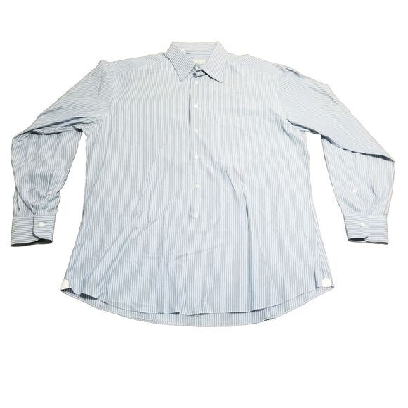 Ermenegildo Zegna Shirt Men's Size 42 16.5 Blue Vertical Stripe 100% Cotton - Picture 2 of 5